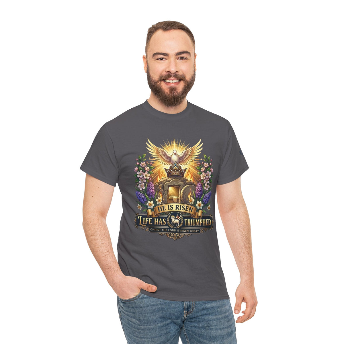 He Is Risen "Life Has Triumphed" T-Shirt — Easter Resurrection Christian Tee Printify