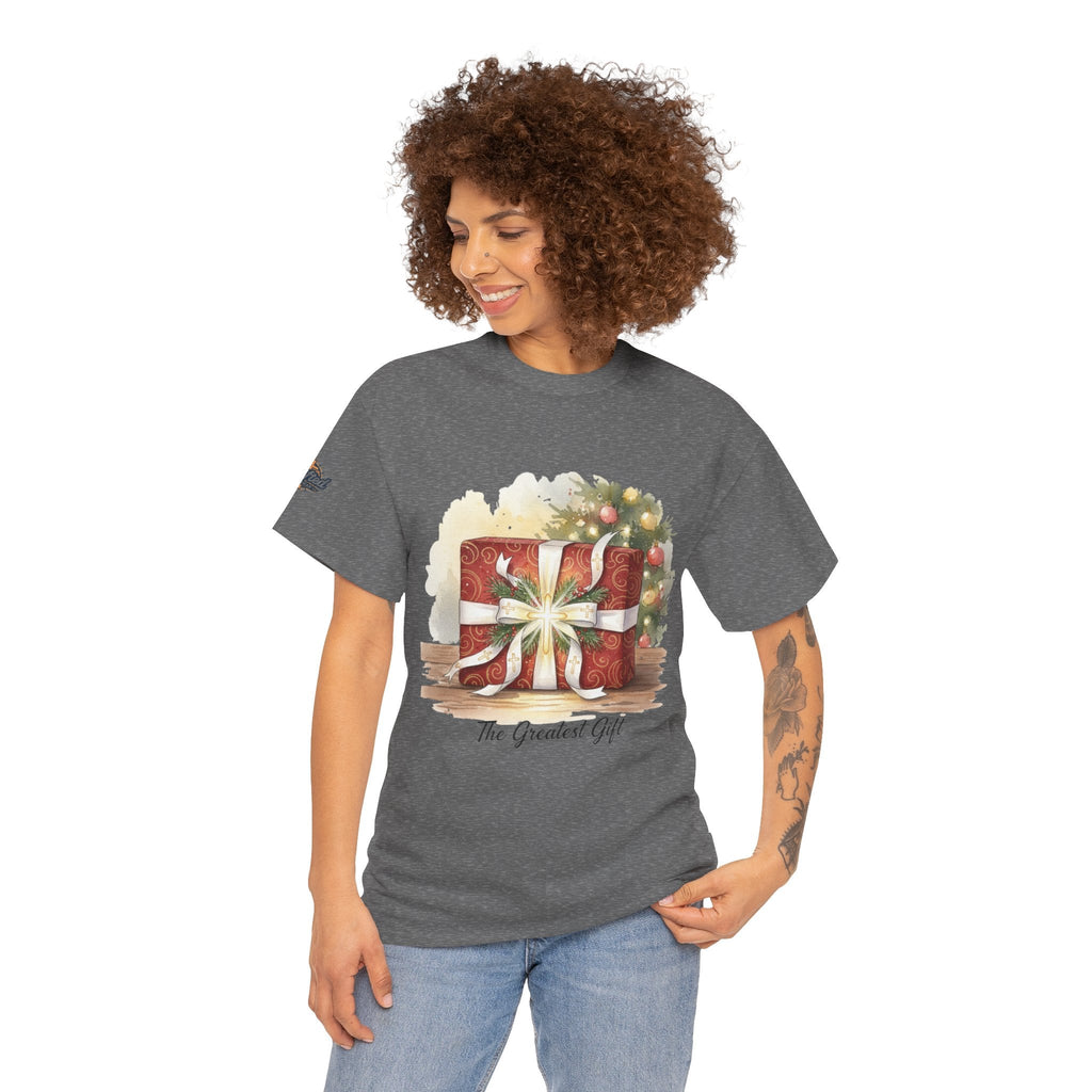 The Greatest Gift T-shirt – Cross Bow Present Christian T-shirt for Christmas Salvation & Eternal Faith Printify