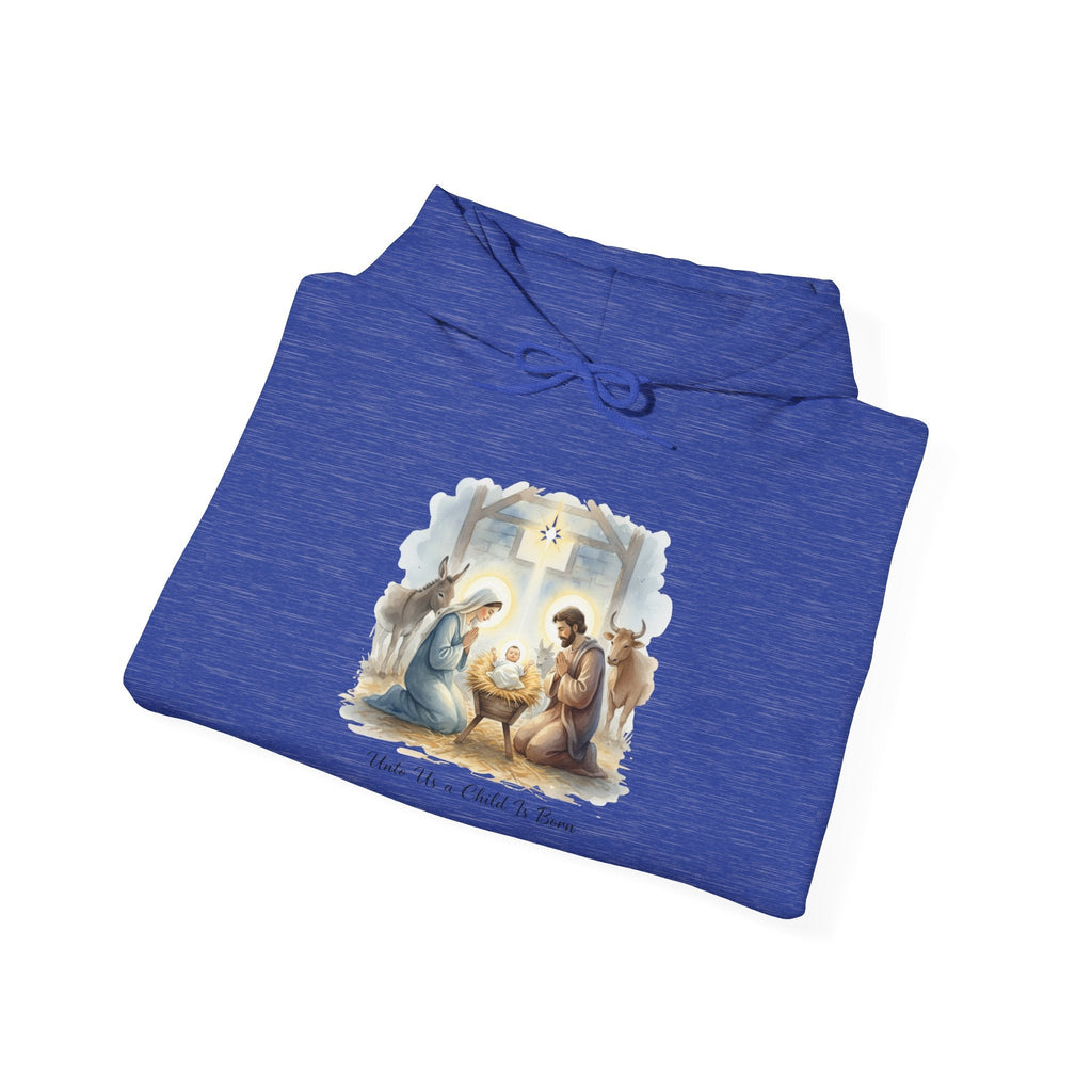 Unto Us a Child is Born Hoodie – Isaiah 9:6 Nativity Manger Scene Christian Christmas Sweatshirt for Holy Night Faith Printify