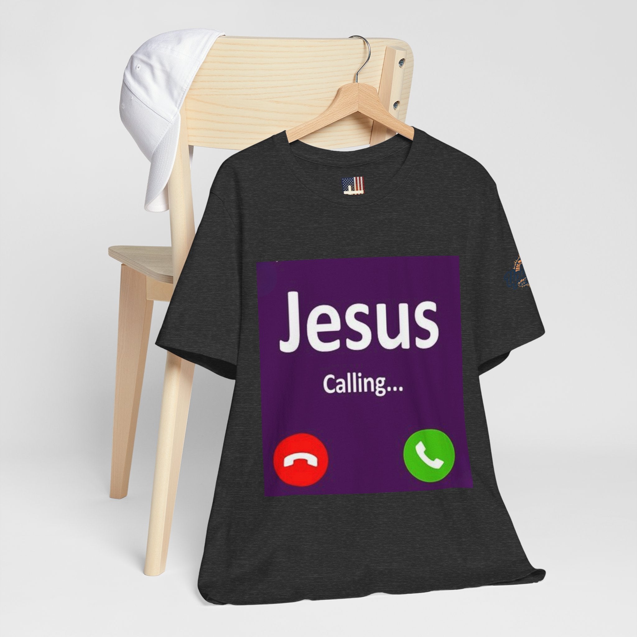 Jesus Calling T-shirt – Funny Cell Phone Screen Christian T-shirt for Divine Connection & Faith Humor Printify