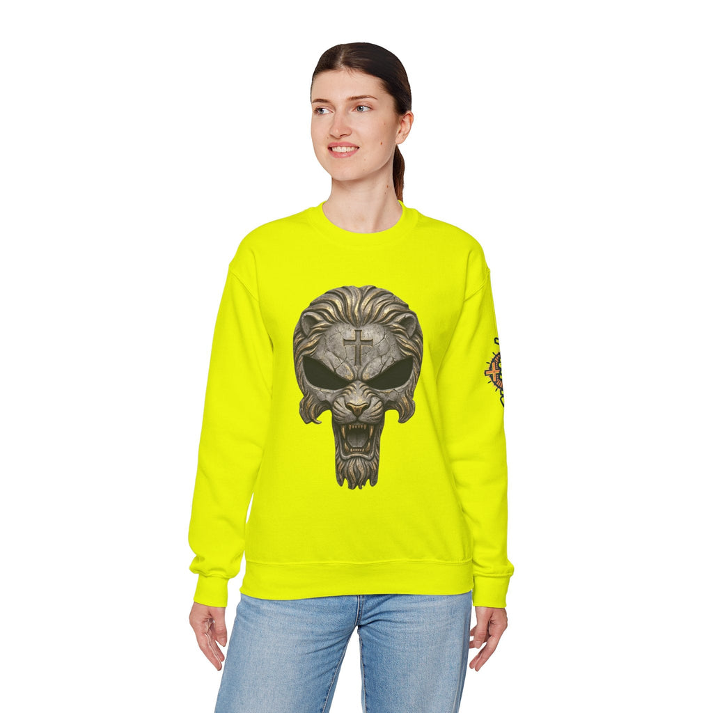 Lion of Judah Skull Christian Sweatshirt - Warrior Faith Cross Sweatshirt Printify