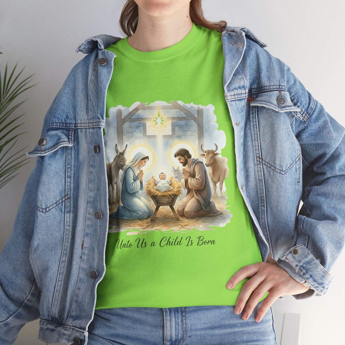 Unto Us a Child is Born T-shirt – Isaiah 9:6 Nativity Manger Scene Christian Christmas T-shirt for Holy Night Faith Printify