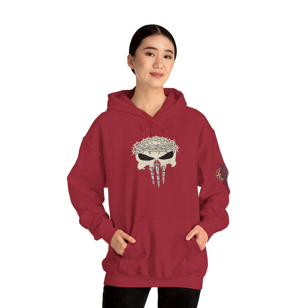 Christian Skull Hoodie - Crown of Thorns & Nails - Warrior Faith Hoodie Printify
