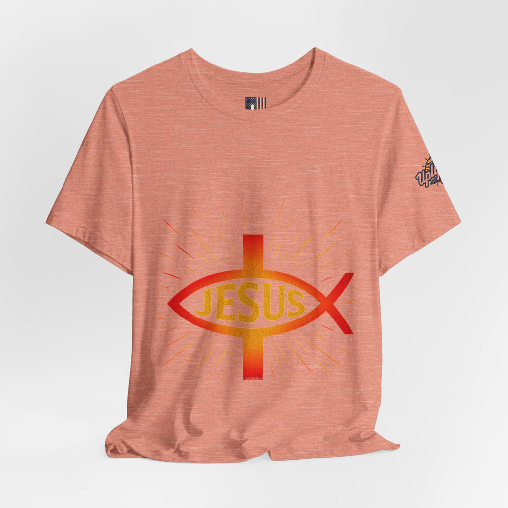 Jesus Ichthys T-shirt – Christian Fish Symbol with Cross & Jesus Inscription T-shirt for Eternal Faith & Streetwear Printify