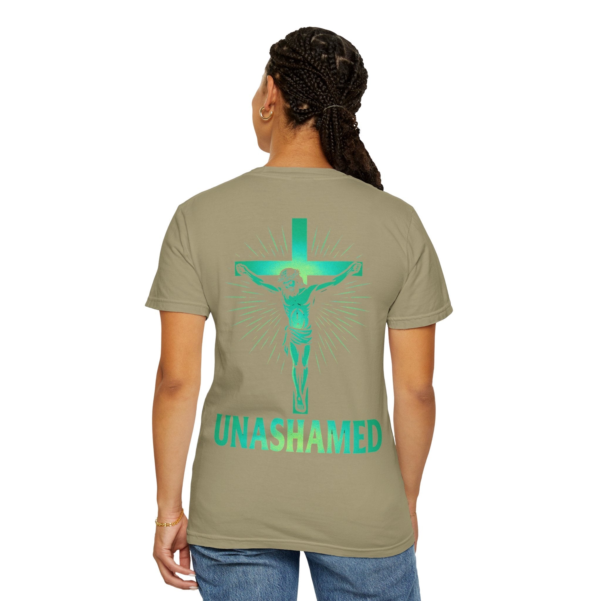 Unashamed T-shirt – Romans 1:16 Crucifixion Christian t-shirt for Bold Unwavering Faith Printify