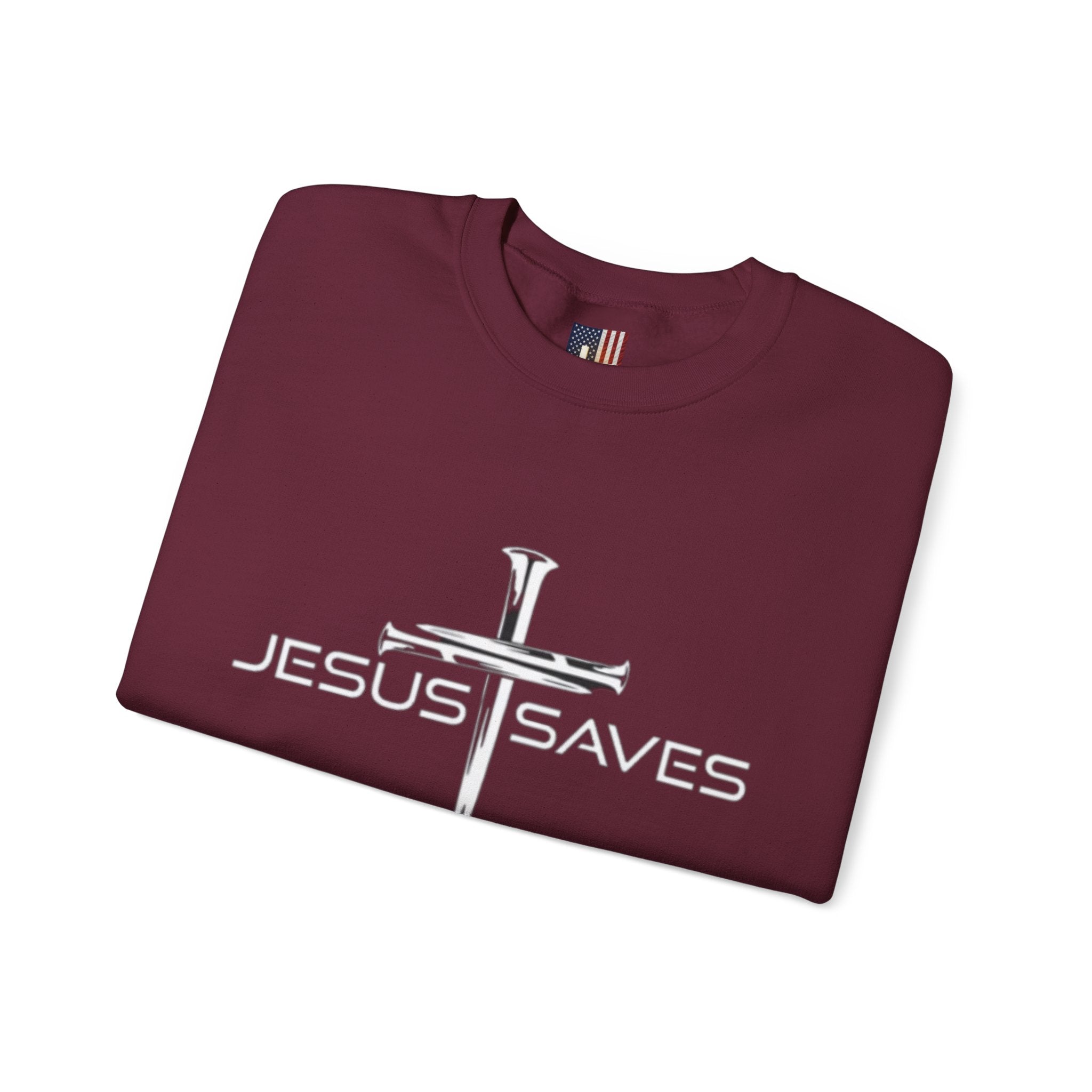 Jesus Saves Sweatshirt – 3 Nails Crucifix Cross Christian Sweatshirt for Redemption Faith & Bold Salvation Printify