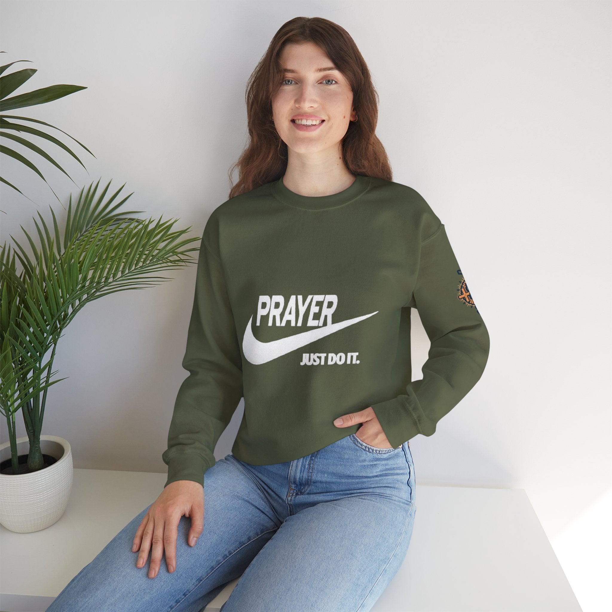 Prayer Just Do It Sweatshirt - Funny Christian Nike Parody Sweatshirt - Faith Gear Printify