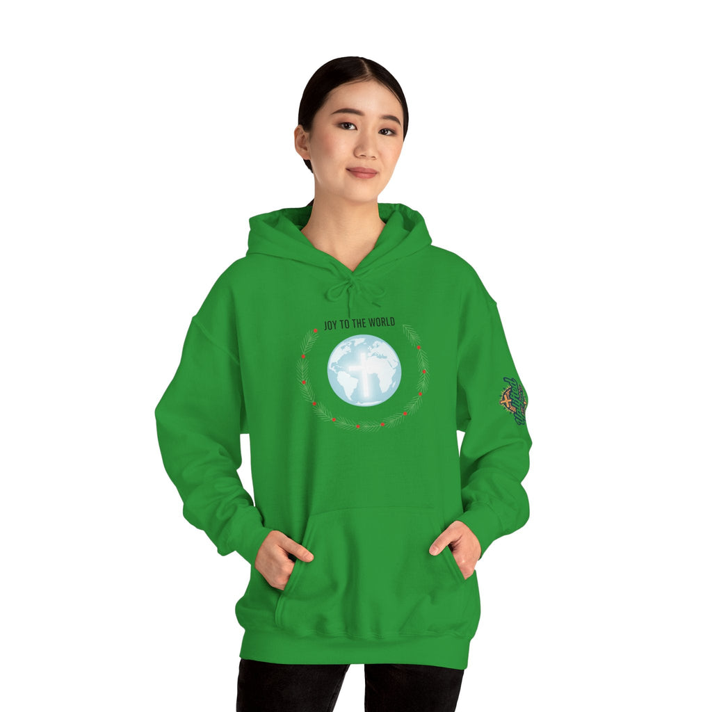Joy to the World Hoodie – Wreath Earth Nativity Christian Christmas Sweatshirt for Isaiah 9:6 Holiday Faith & Festive Joy Printify