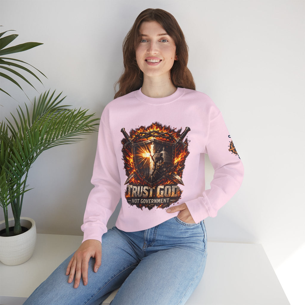 Trust God Not Government Shield Sweatshirt — Patriotic Christian Faith Sweatshirt Printify