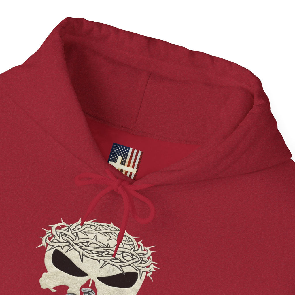 Christian Skull Hoodie - Crown of Thorns & Nails - Warrior Faith Hoodie Printify