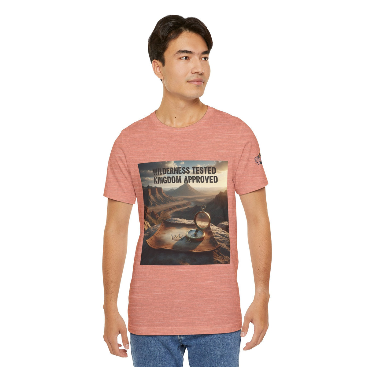 Wilderness Tested Kingdom Approved T-shirt – Mountain Desert Compass Crown Christian T-shirt for Biblical Adventure Faith Printify