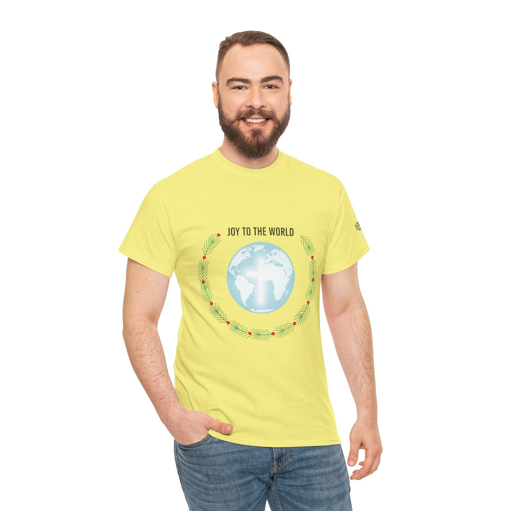 Joy to the World T-shirt – Wreath Earth Nativity Christian Christmas T-shirt for Isaiah 9:6 Holiday Faith & Festive Joy Printify