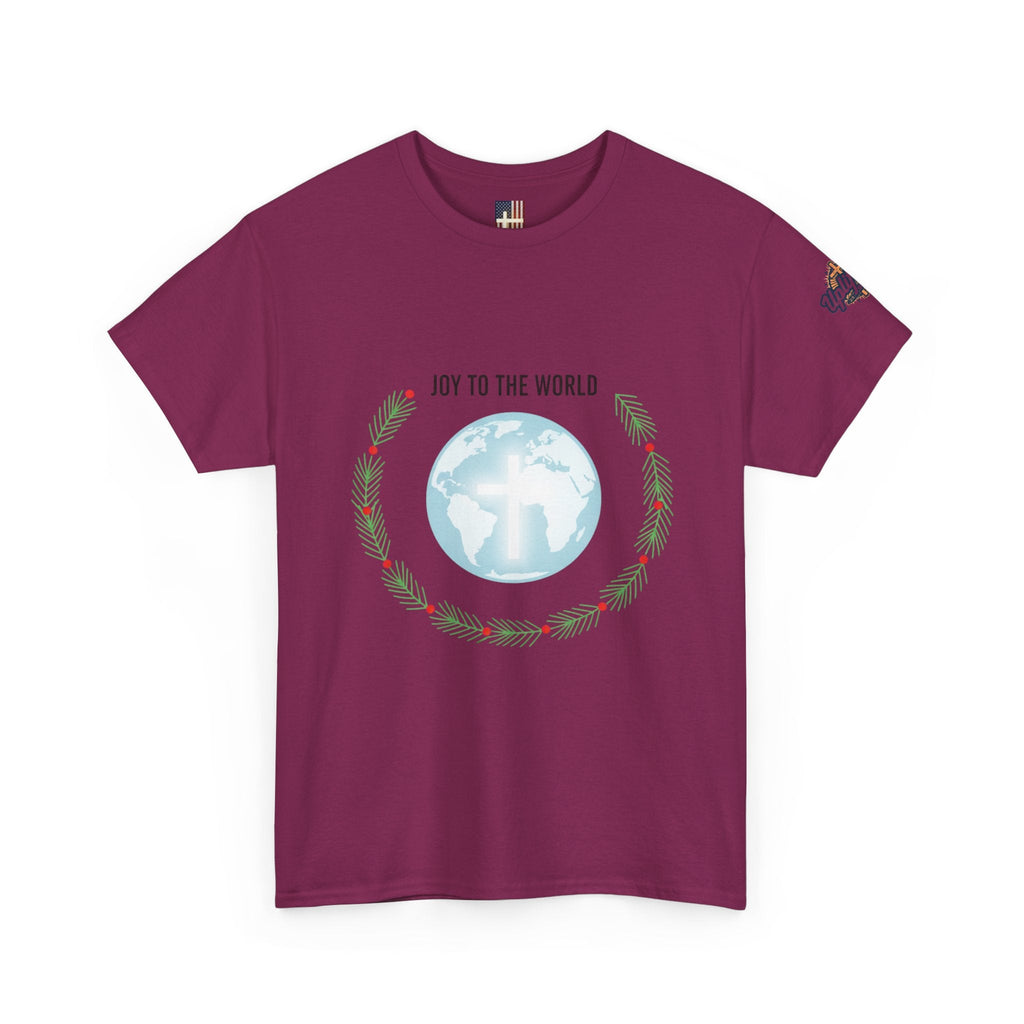 Joy to the World T-shirt – Wreath Earth Nativity Christian Christmas T-shirt for Isaiah 9:6 Holiday Faith & Festive Joy Printify