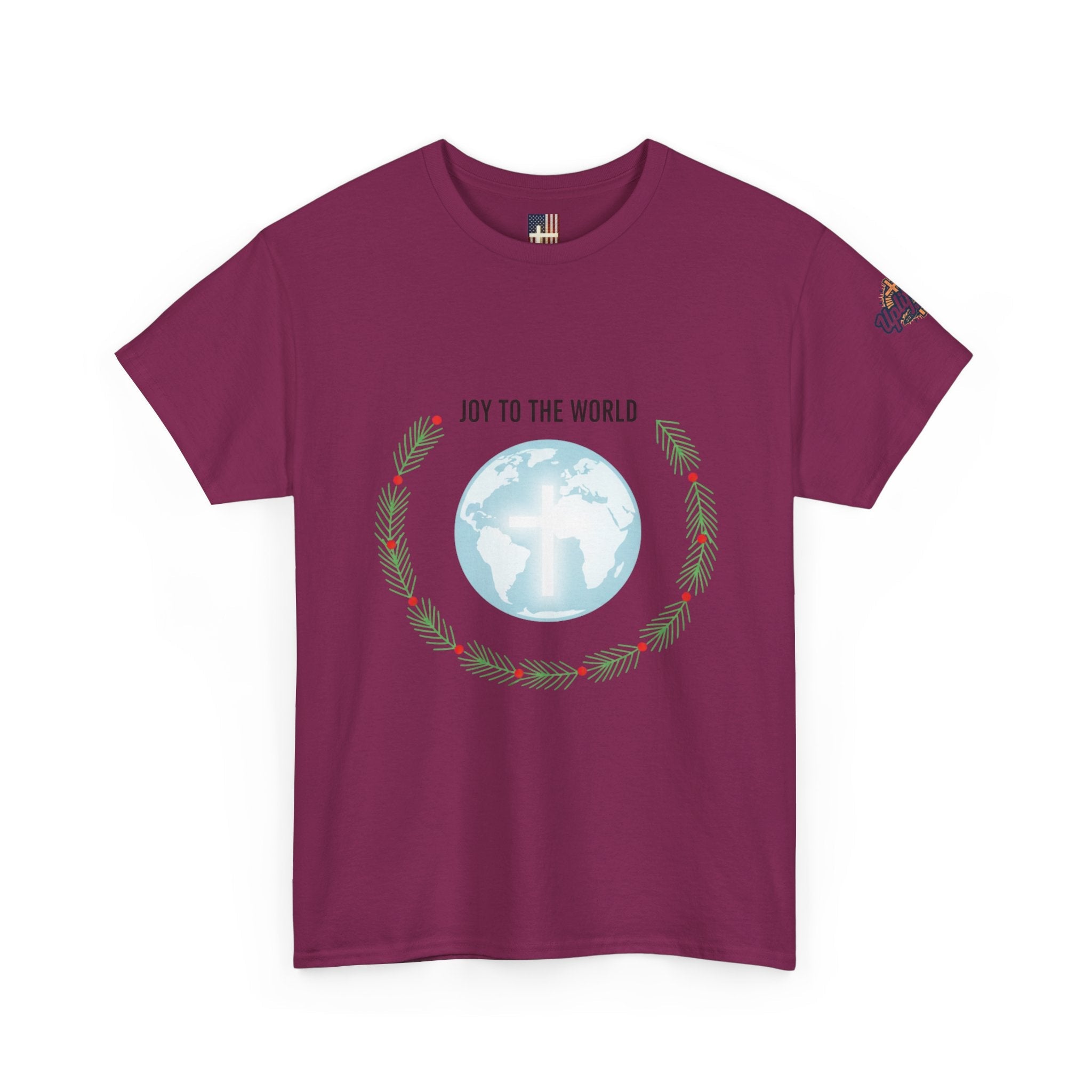 Joy to the World T-shirt – Wreath Earth Nativity Christian Christmas T-shirt for Isaiah 9:6 Holiday Faith & Festive Joy Printify