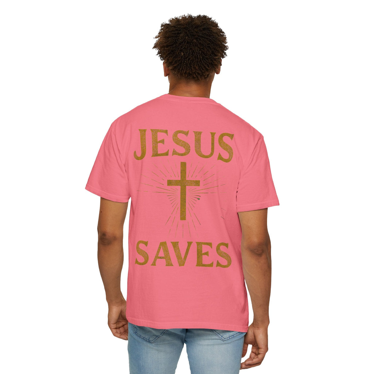 Jesus Saves T-shirt – Radiant Cross & Rays of Light Christian T-shirt for Eternal Hope & Faith Printify