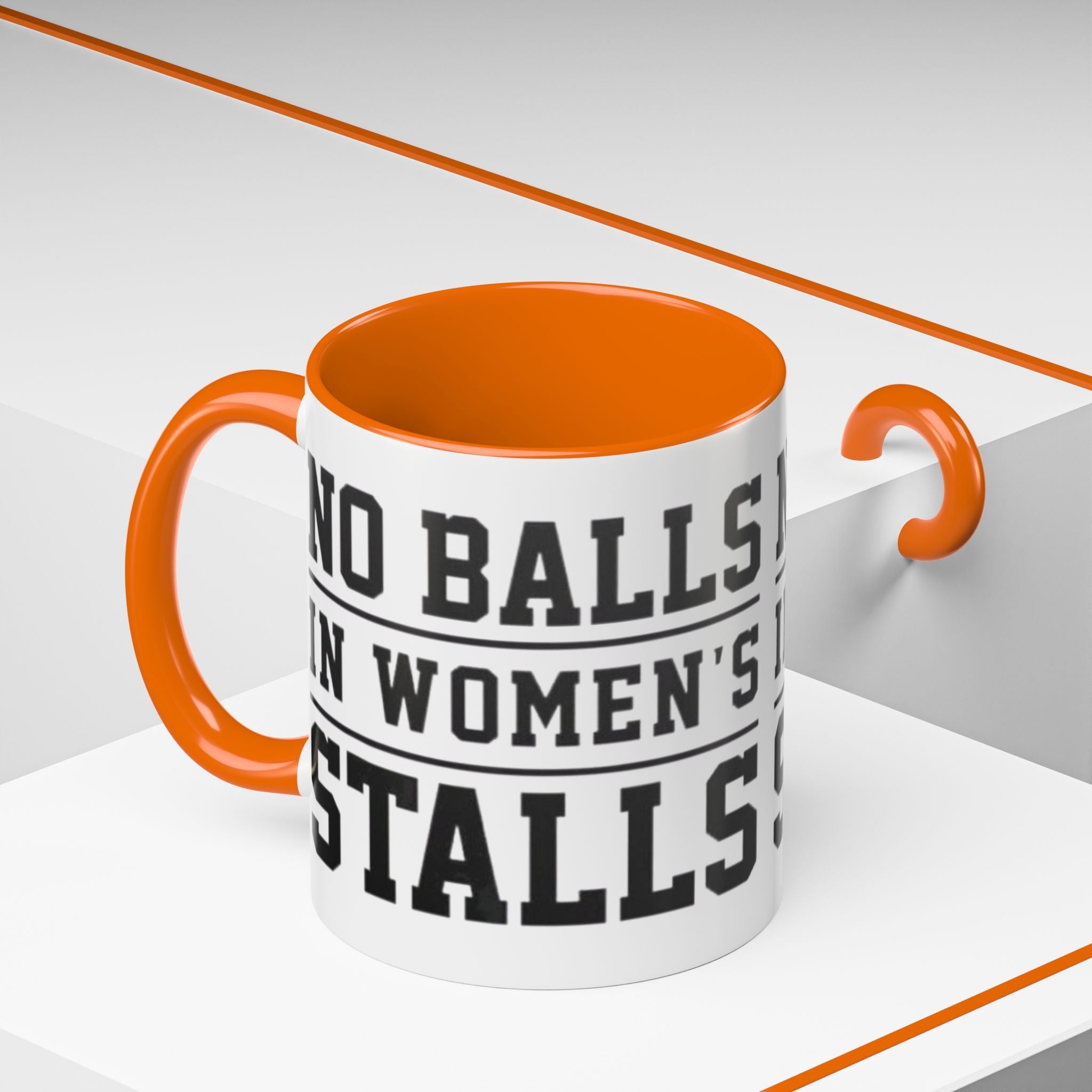 The Lord Says No Balls in Women's Stalls Accent Coffee Mug — Bold Typography 11/15oz Printify