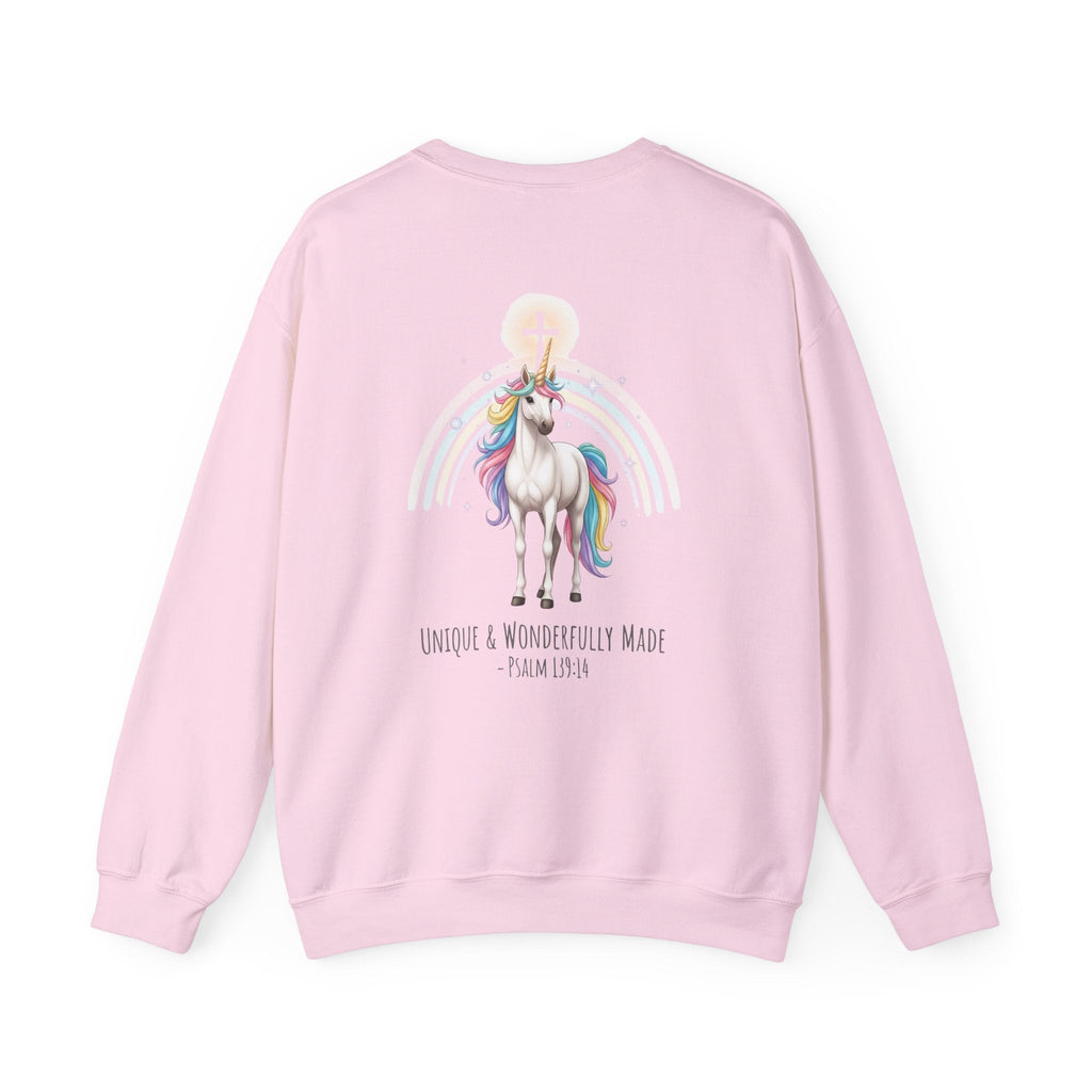 Unique Unicorn Sweatshirt – Rainbow Cross Psalm 139:14 Christian Sweatshirt for Wonderfully Made Printify