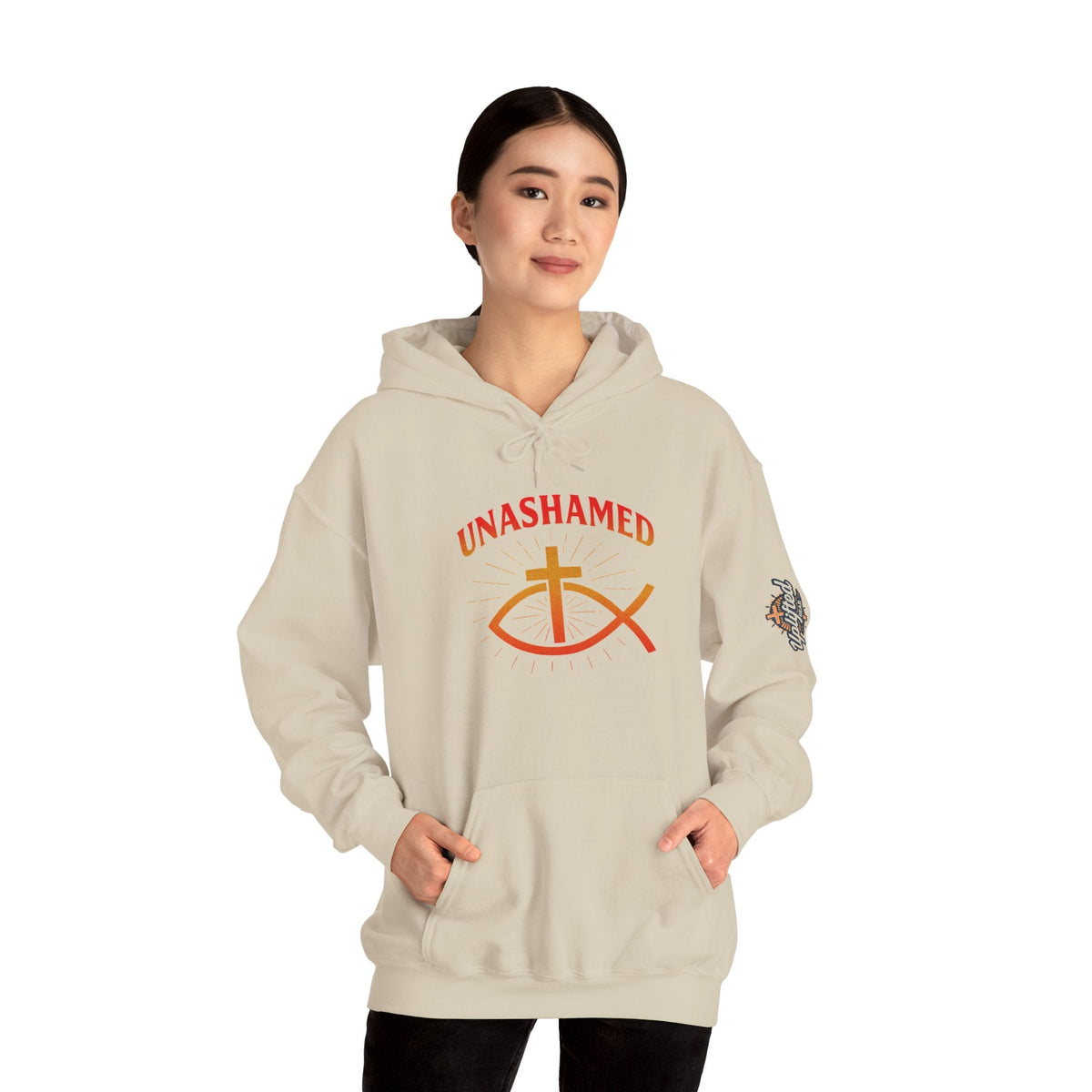Unashamed Hoodie – Ichthys Jesus Fish & Cross Christian Sweatshirt for Romans 1:16 Bold Faith Printify