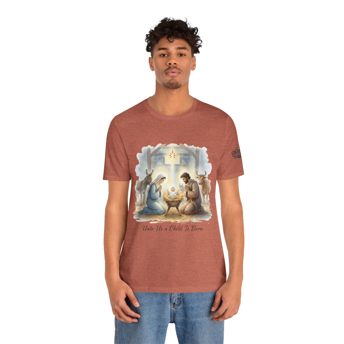 Unto Us a Child is Born T-shirt – Isaiah 9:6 Nativity Manger Scene Christian Christmas T-shirt for Holy Night Faith Printify