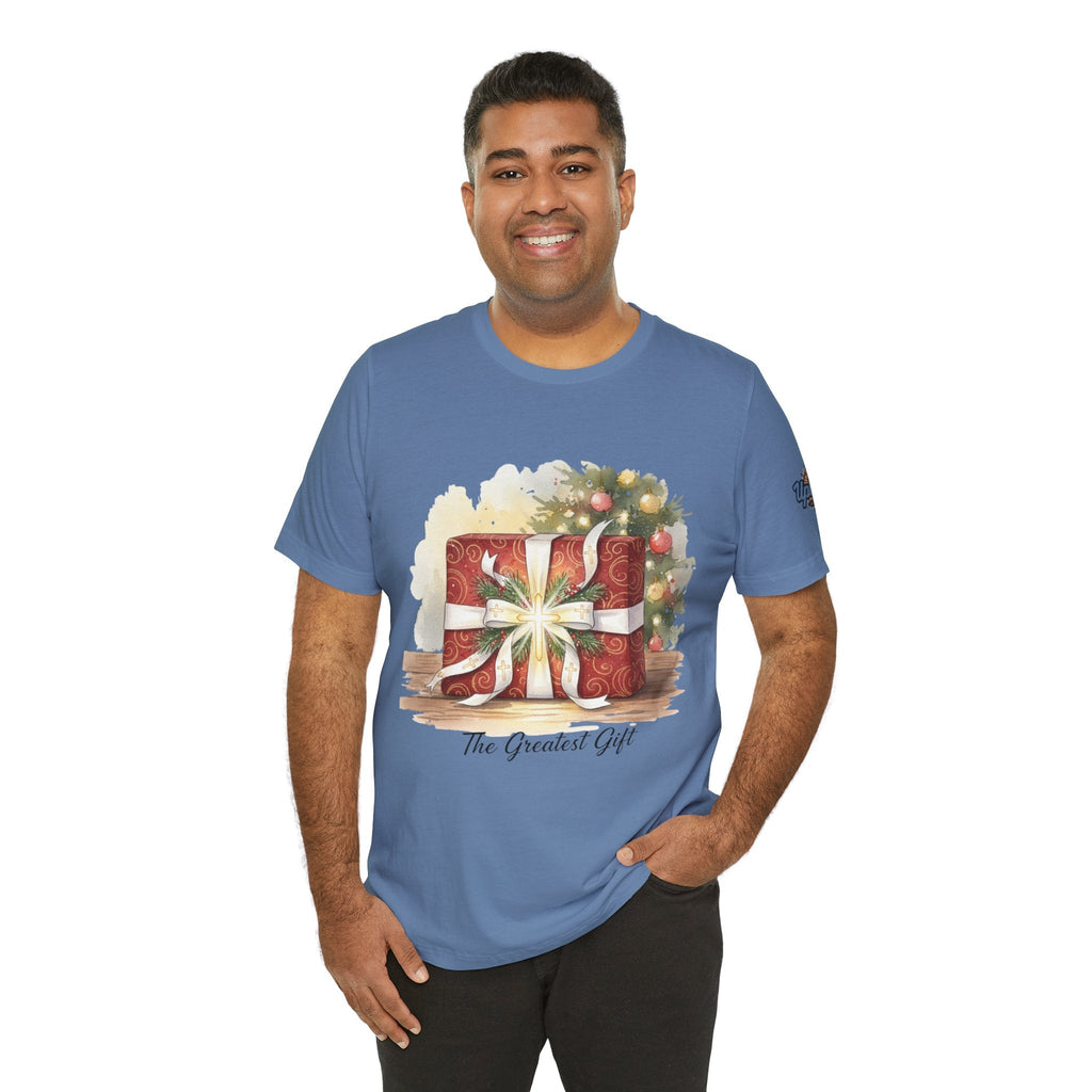 The Greatest Gift T-shirt – Cross Bow Present Christian T-shirt for Christmas Salvation & Eternal Faith Printify