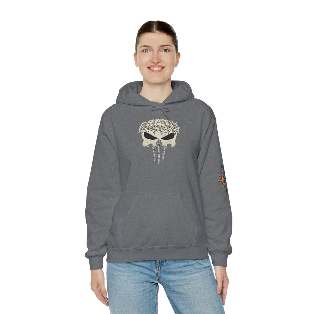 Christian Skull Hoodie - Crown of Thorns & Nails - Warrior Faith Hoodie Printify