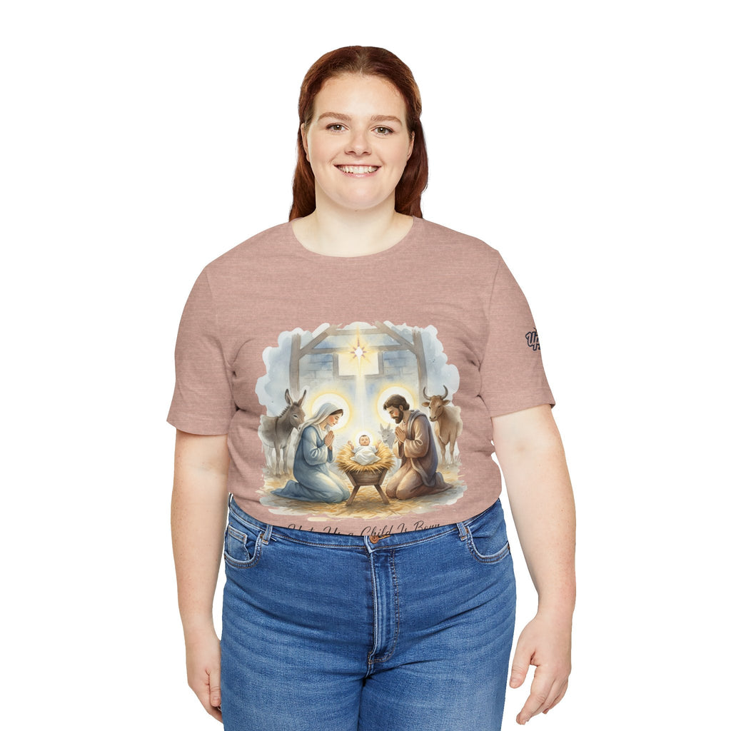 Unto Us a Child is Born T-shirt – Isaiah 9:6 Nativity Manger Scene Christian Christmas T-shirt for Holy Night Faith Printify