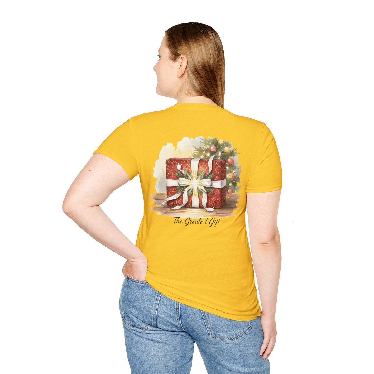 The Greatest Gift T-shirt – Cross Bow Present Christian T-shirt for Christmas Salvation & Eternal Faith Printify