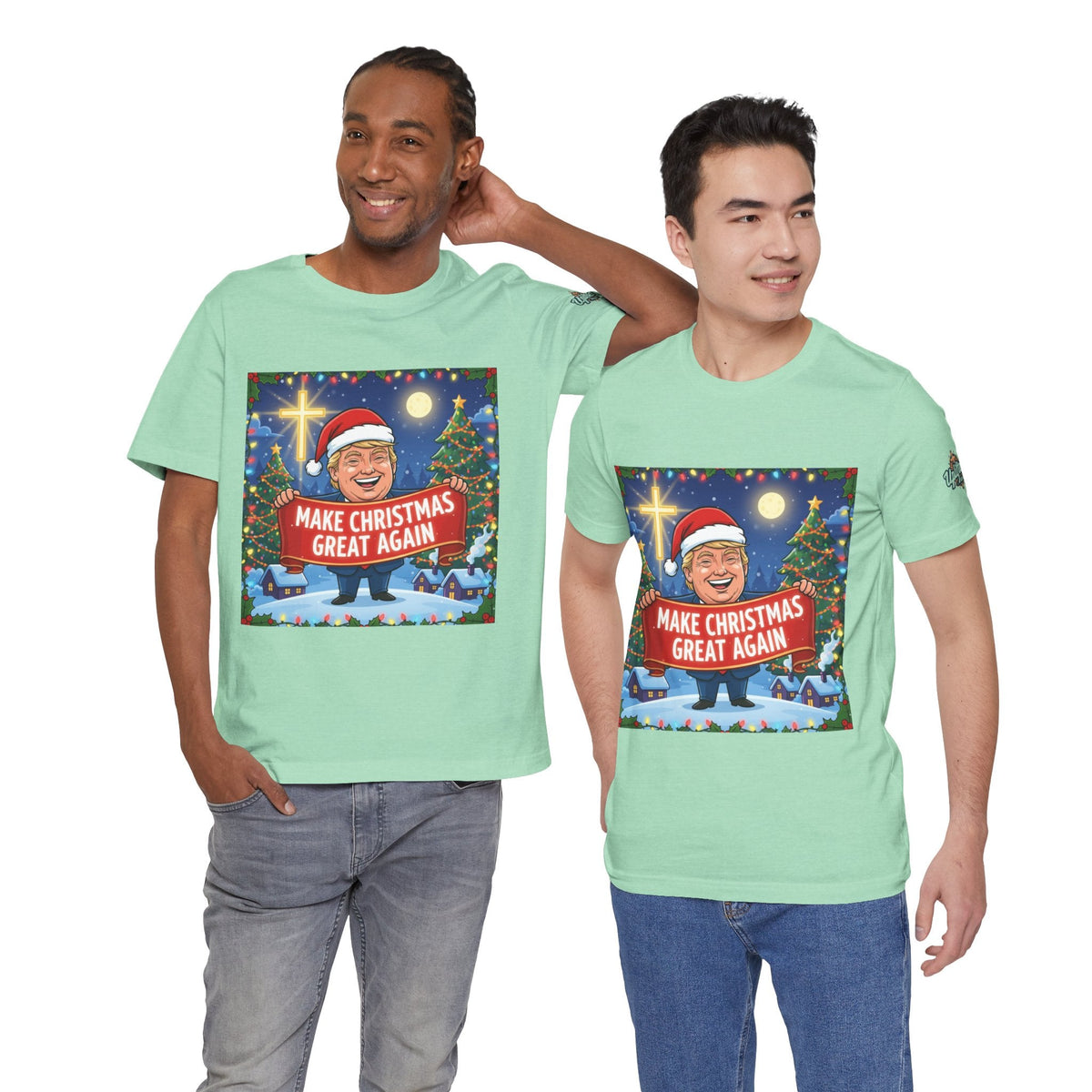 🎄 Make Christmas Great Again – Patriotic Christian Christmas T-Shirt | Bold Holiday Faith Tee | Red & White Banner Design | Uplifted Gear Printify