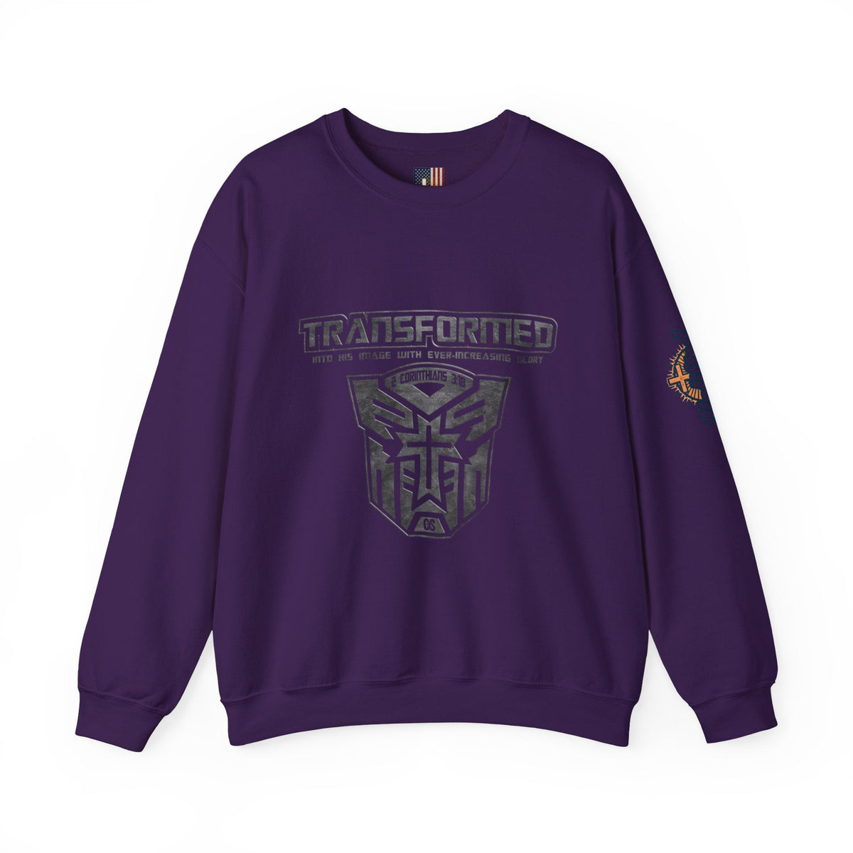 Transformer Logo Christian Sweatshirt | 2 Corinthians 3:18 Bible Verse Sweatshirt Printify