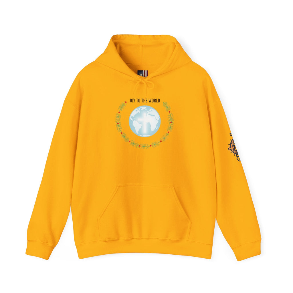 Joy to the World Hoodie – Wreath Earth Nativity Christian Christmas Sweatshirt for Isaiah 9:6 Holiday Faith & Festive Joy Printify
