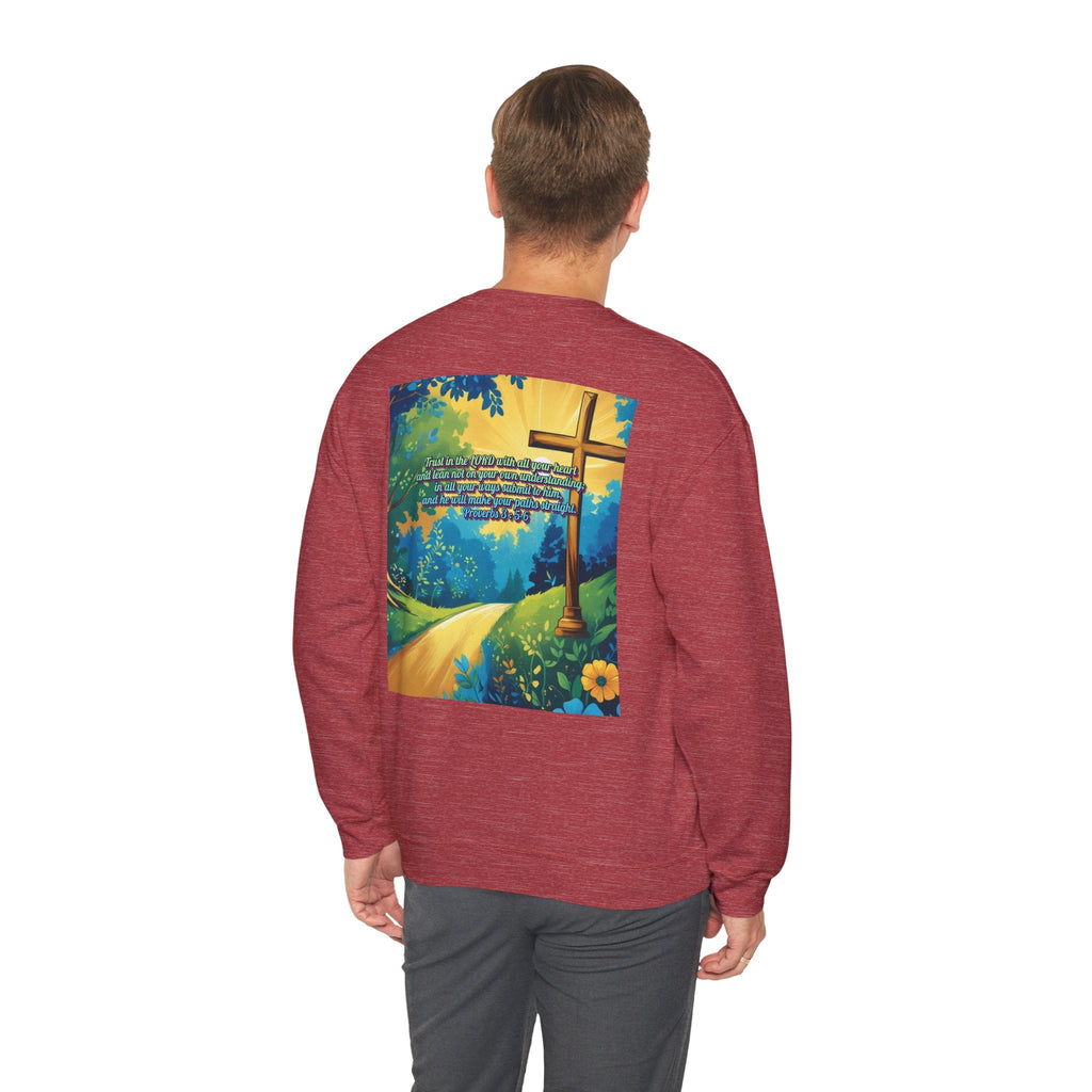 Trust in The Lord Proverbs 3:5-6 Biblical Design Crewneck Sweatshirt Printify