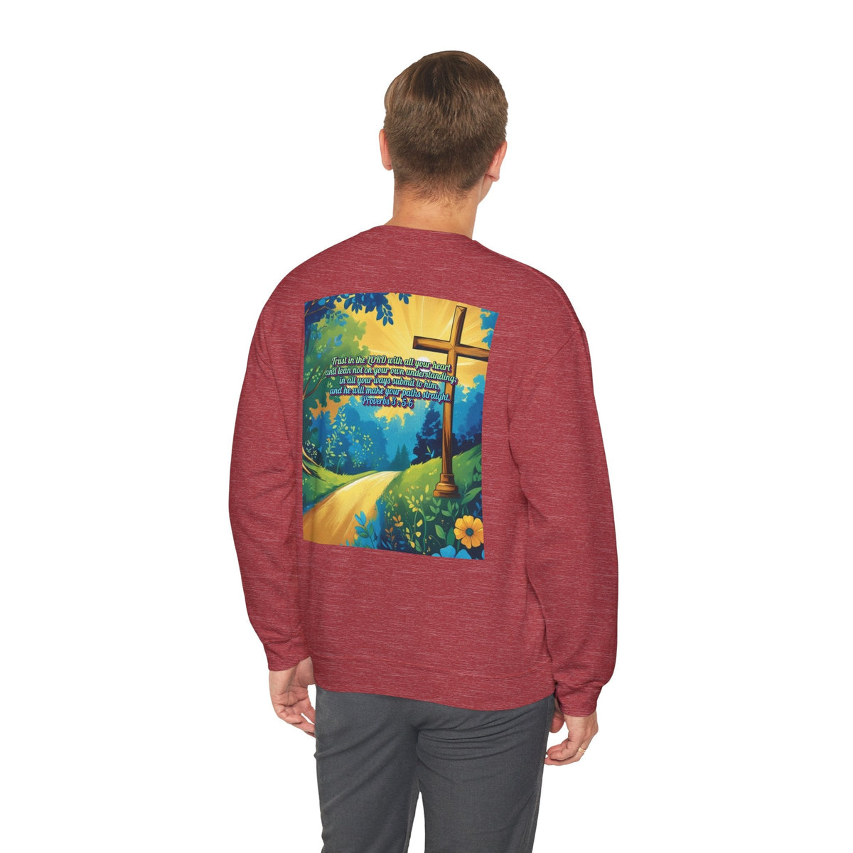 Trust in The Lord Proverbs 3:5-6 Biblical Design Crewneck Sweatshirt Printify