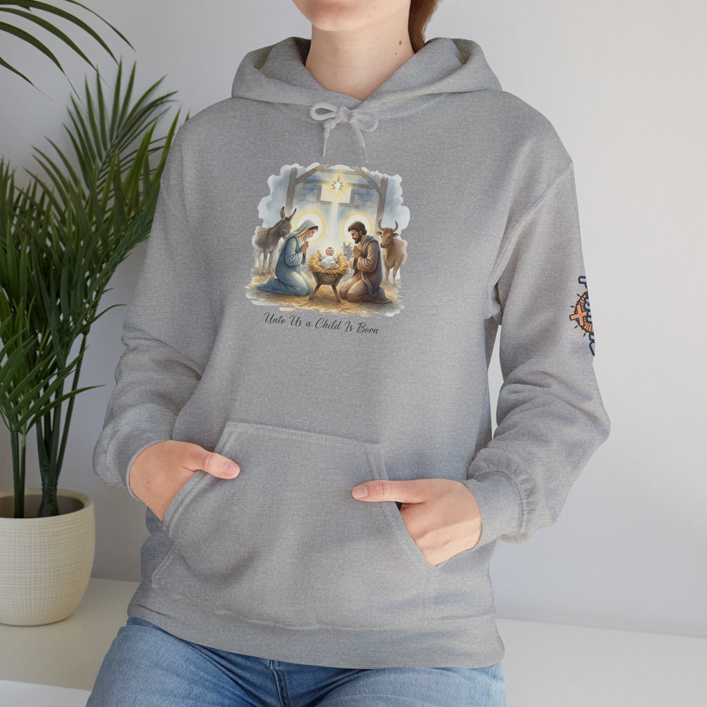 Unto Us a Child is Born Hoodie – Isaiah 9:6 Nativity Manger Scene Christian Christmas Sweatshirt for Holy Night Faith Printify