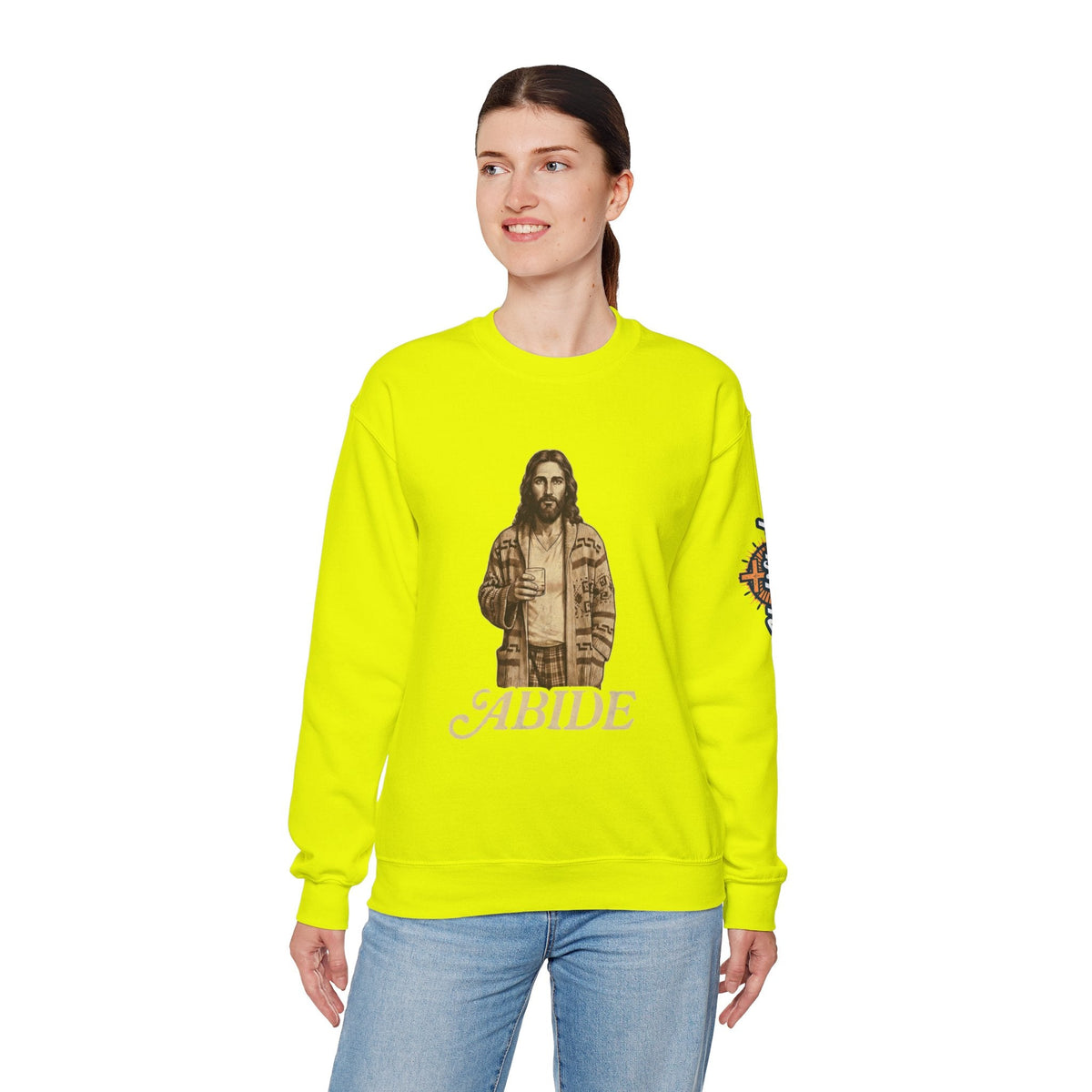 Abide Jesus Sweatshirt — Vintage 'The Dude' Religious Graphic Sweatshirt Printify