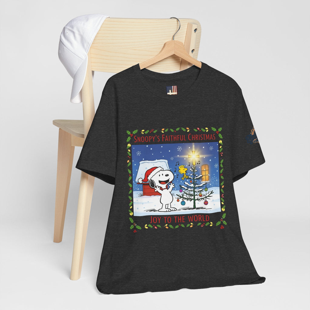 🎄 Faithful Christmas Friends – Christian Holiday T-Shirt | Festive Tree & Cartoon Duo | Heartwarming Christmas Tee by Uplifted Gear Printify