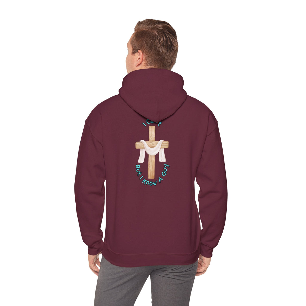 I Can’t, But I Know a Guy Hoodie – Jesus Cross Christian Hoodie for Cozy Faith Printify