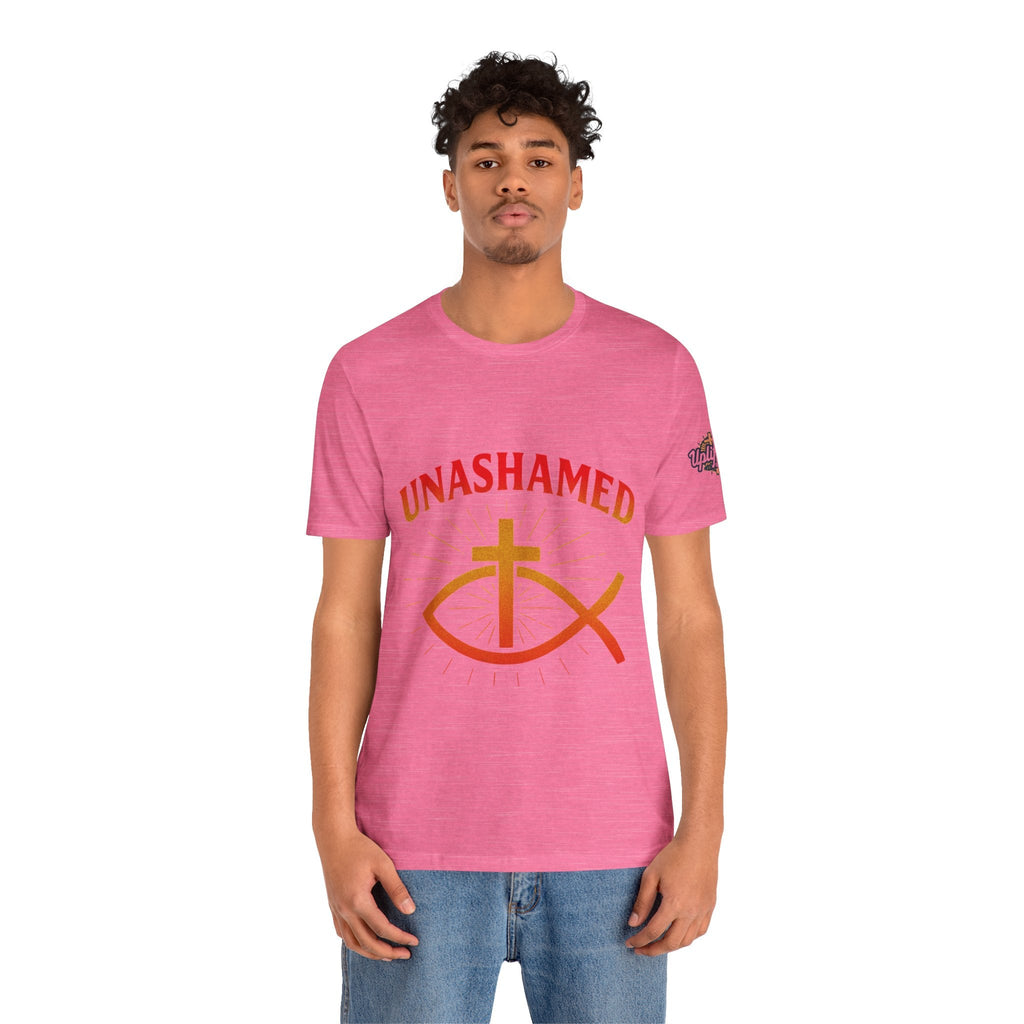 Unashamed T-shirt – Ichthys Jesus Fish & Cross Christian T-shirt for Romans 1:16 Bold Faith Printify