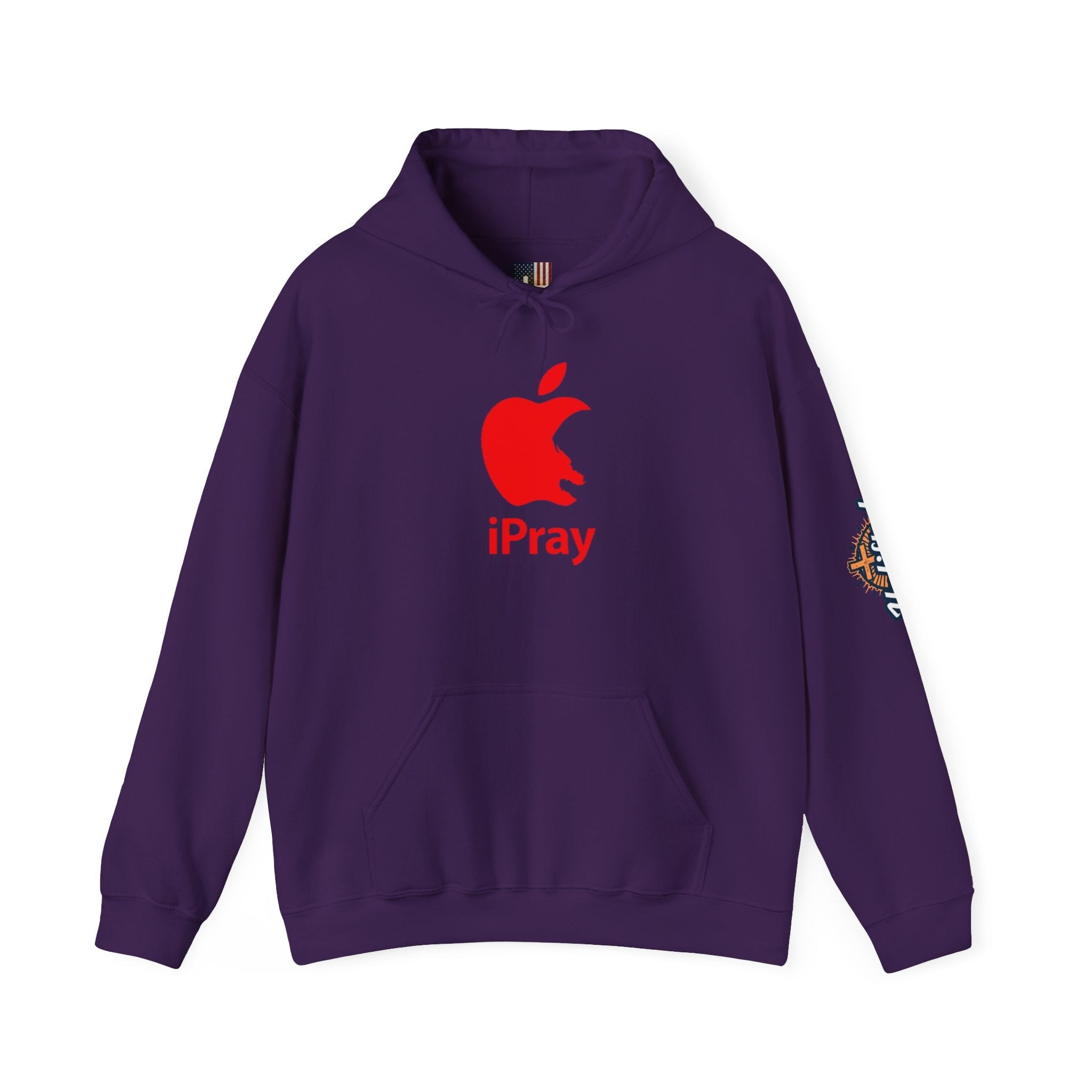 iPray Apple Logo Hoodie — Funny Christian Hoodie (Minimal Red Apple Graphic) Printify