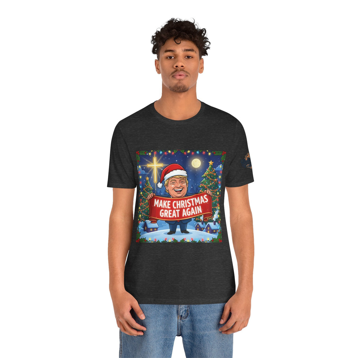 🎄 Make Christmas Great Again – Patriotic Christian Christmas T-Shirt | Bold Holiday Faith Tee | Red & White Banner Design | Uplifted Gear Printify