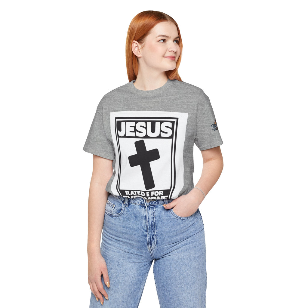 Jesus, Rated E for Everyone T-shirt - Gamer Faith T-shirt - Christian Video Game Parody Printify