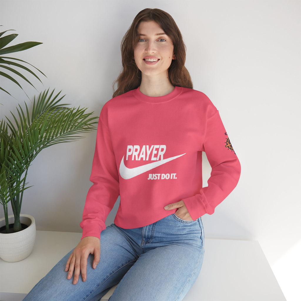 Prayer Just Do It Sweatshirt - Funny Christian Nike Parody Sweatshirt - Faith Gear Printify