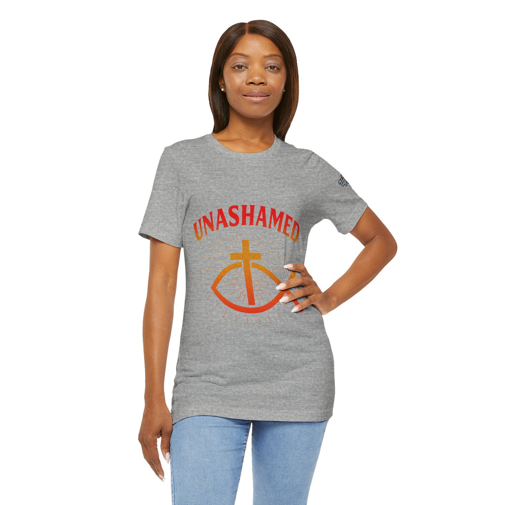 Unashamed T-shirt – Ichthys Jesus Fish & Cross Christian T-shirt for Romans 1:16 Bold Faith Printify