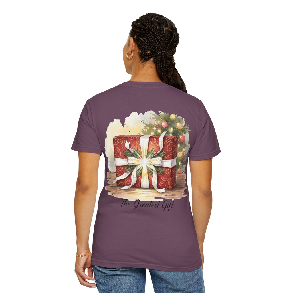 The Greatest Gift T-shirt – Cross Bow Present Christian T-shirt for Christmas Salvation & Eternal Faith Printify