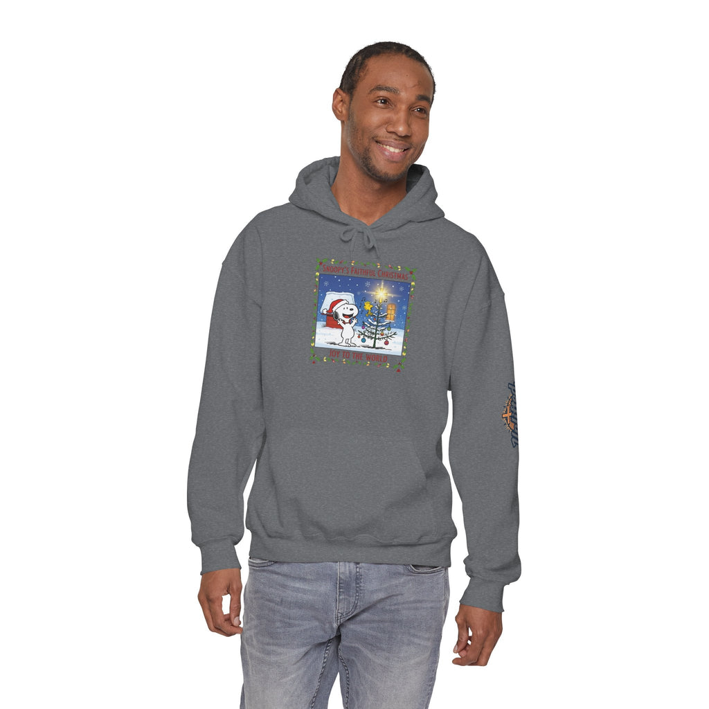 🎄 Faithful Christmas Friends – Christian Holiday Hoodie | Festive Tree & Cartoon Duo | Heartwarming Christmas Tee by Uplifted Gear Printify