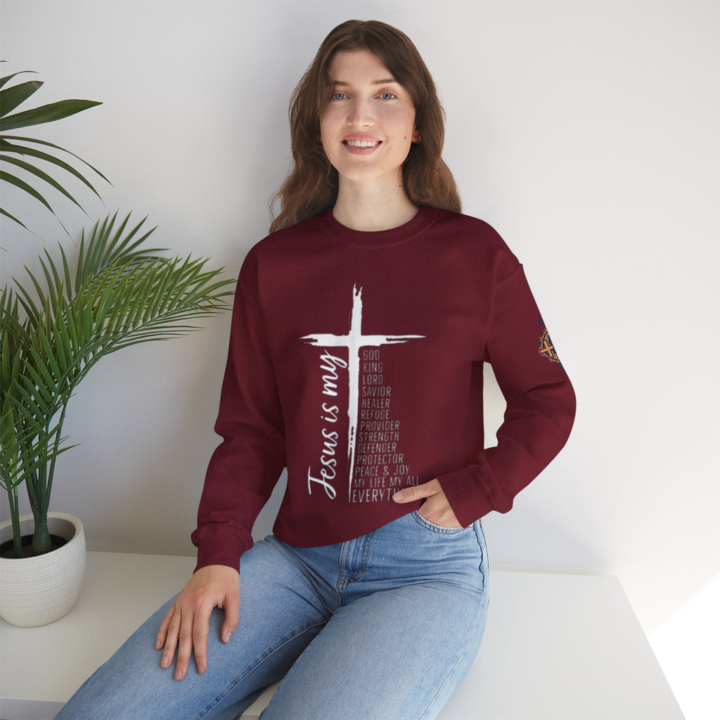 Jesus Is My Everything Sweatshirt – Cross List God King Lord Savior Christian Sweatshirt for Total Surrender Faith Printify