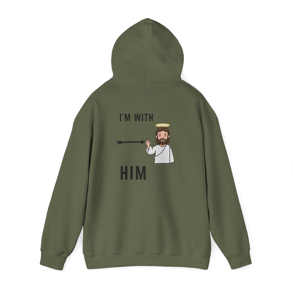 🔥 I’m With Him → Christian Hoodie | Arrow Pointing to Jesus | Minimalist Faith Tee | Subtle Cross Design | Bible-Inspired Apparel by Uplifted Gear Printify