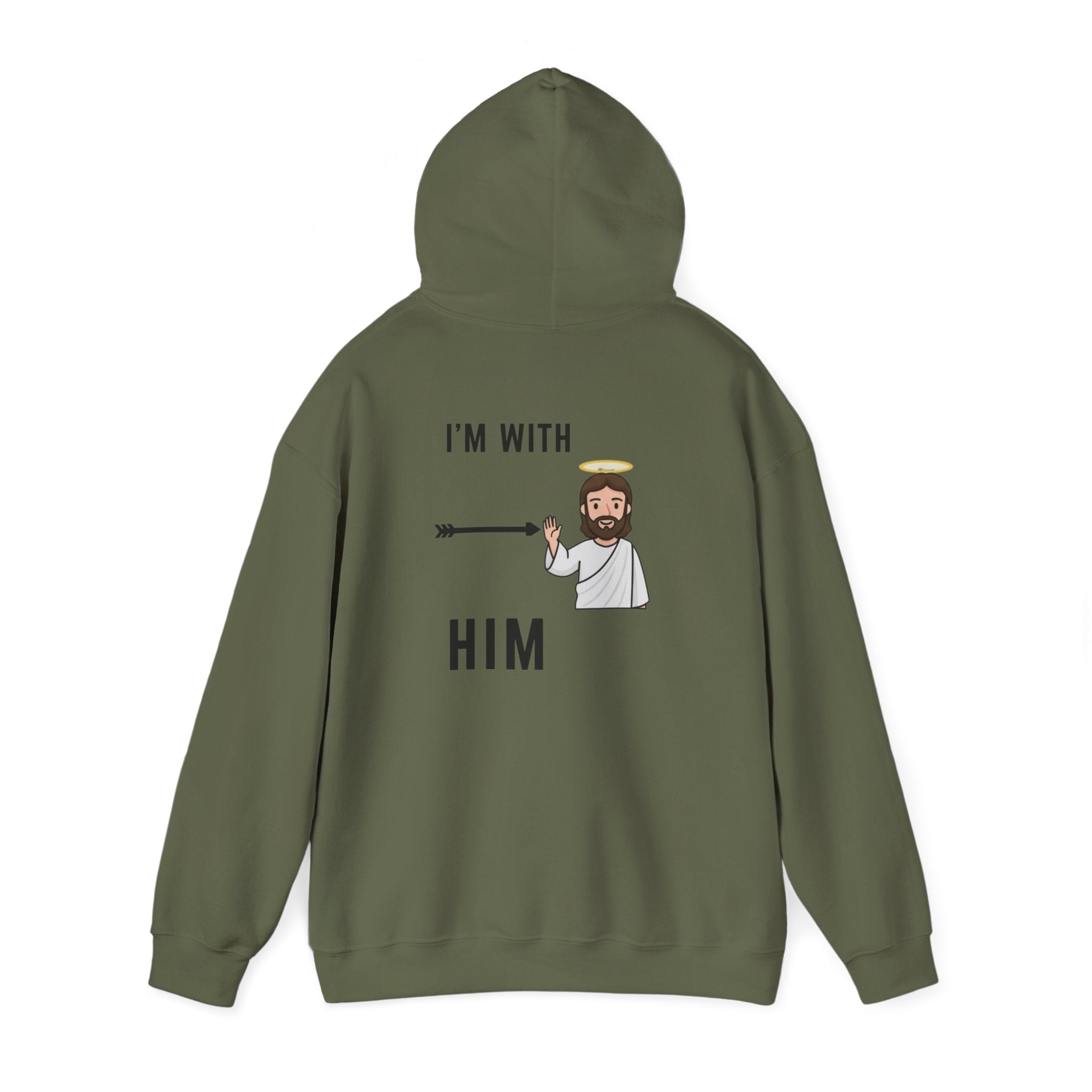 🔥 I’m With Him → Christian Hoodie | Arrow Pointing to Jesus | Minimalist Faith Tee | Subtle Cross Design | Bible-Inspired Apparel by Uplifted Gear Printify