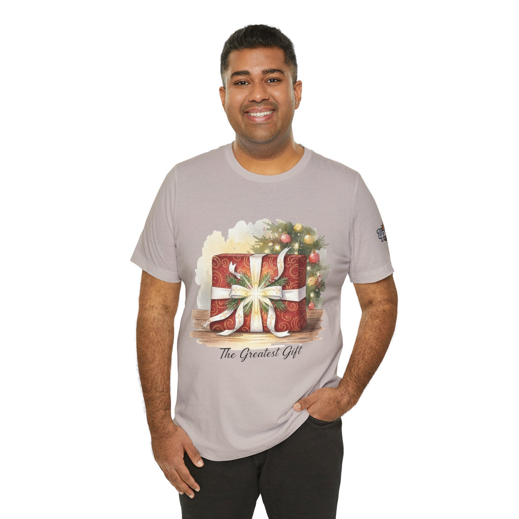The Greatest Gift T-shirt – Cross Bow Present Christian T-shirt for Christmas Salvation & Eternal Faith Printify