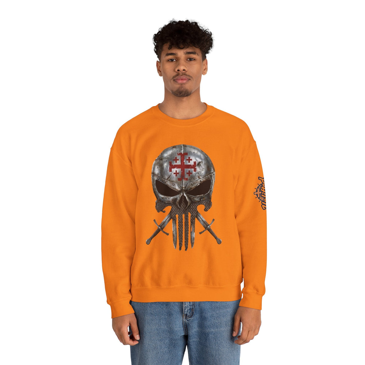 Crusader Knight Christian Skull Sweatshirt - Warrior Armor of God Sweatshirt Printify