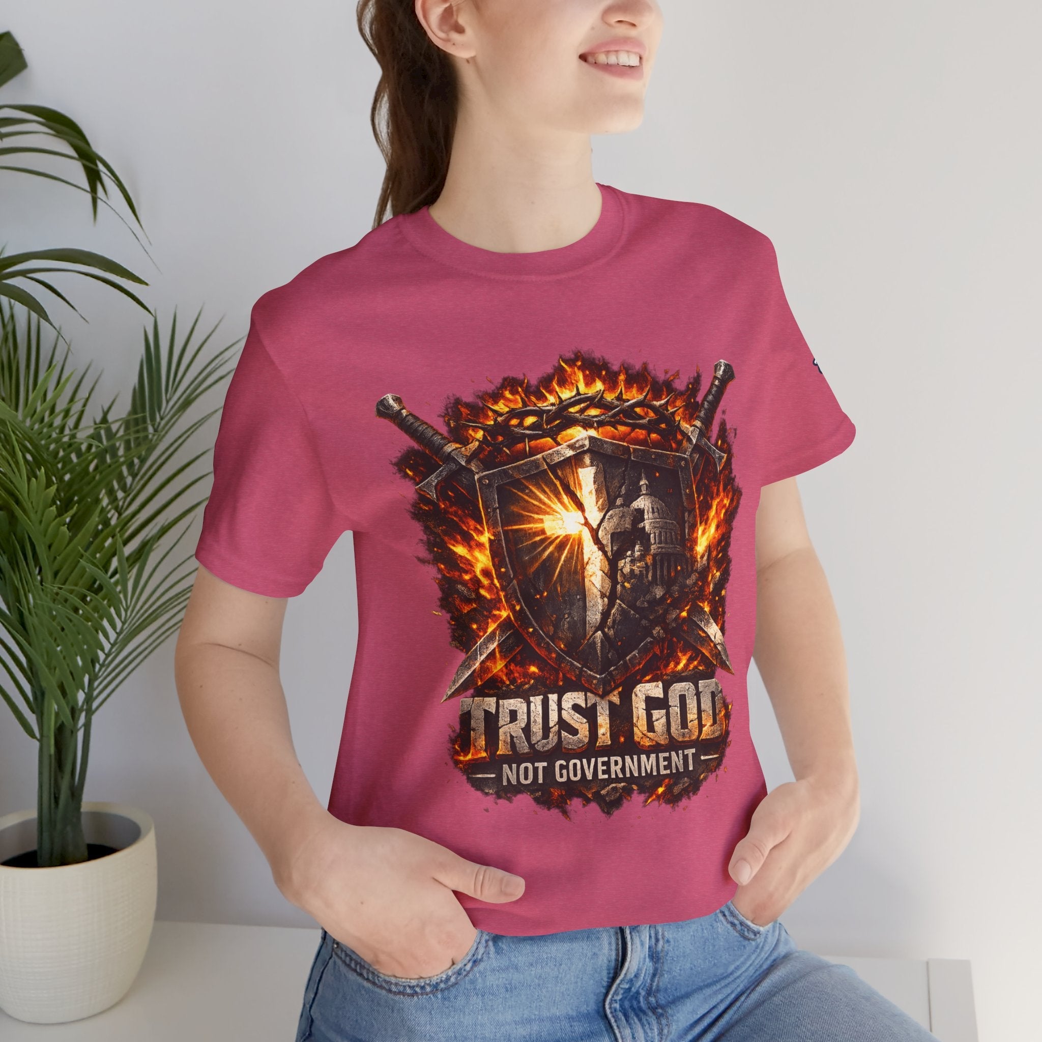 Trust God Not Government Shield Tee — Patriotic Christian Faith T-Shirt Printify